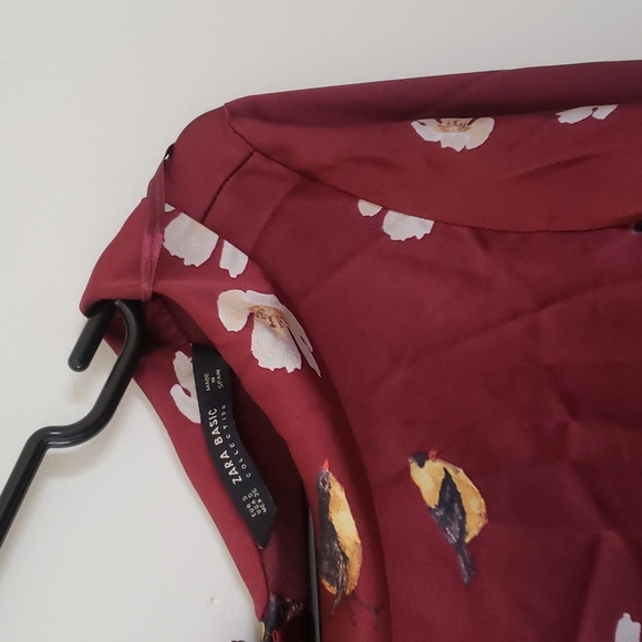 Zara maroon bird and flower print shirt - Picture 2 of 3